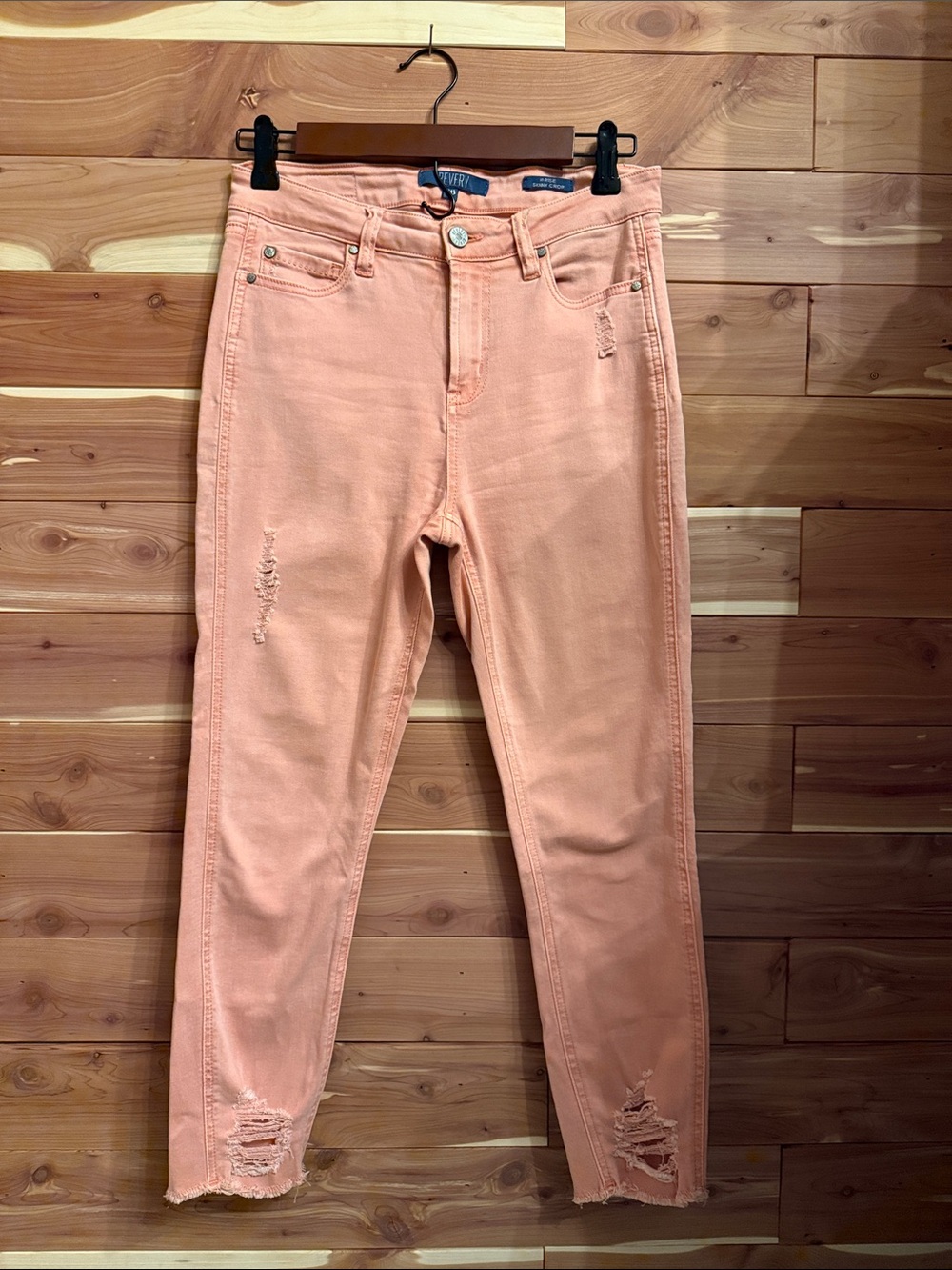Everyday Skinny Jeans in Peach with Distressed Hem